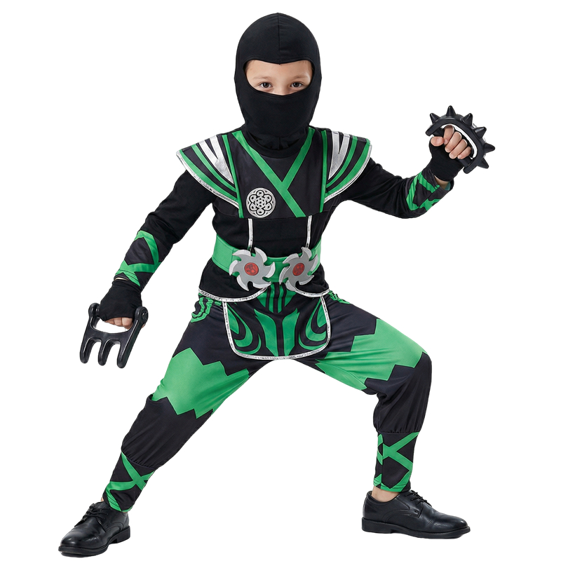 Anime Cosplay Boy - زي النينجا الأخضر للأطفال مع مجموعة