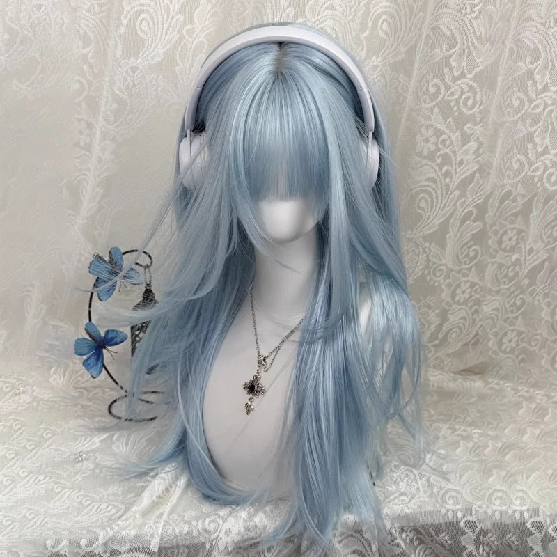 Anime Cosplay Thick - شعر مستعار طويل ومستقيم بلون أزرق